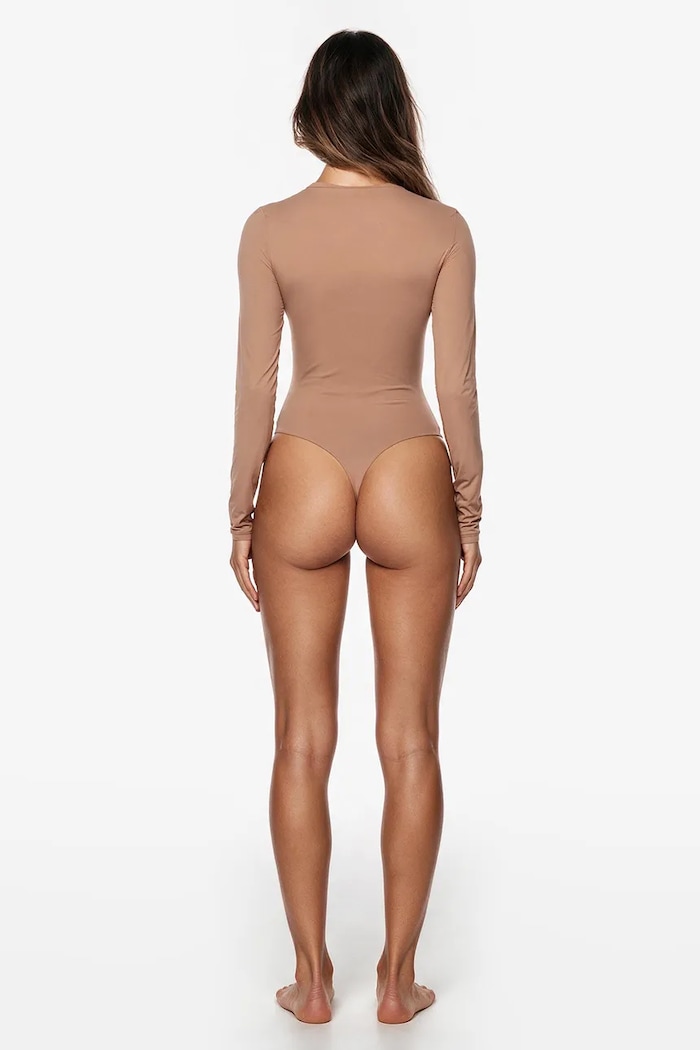 GOD SAVE QUEENS Κορμάκι γυναικείο LONG SLEEVE CREW-NECK BODYSUIT GSQ.139.371 μπεζ AA00