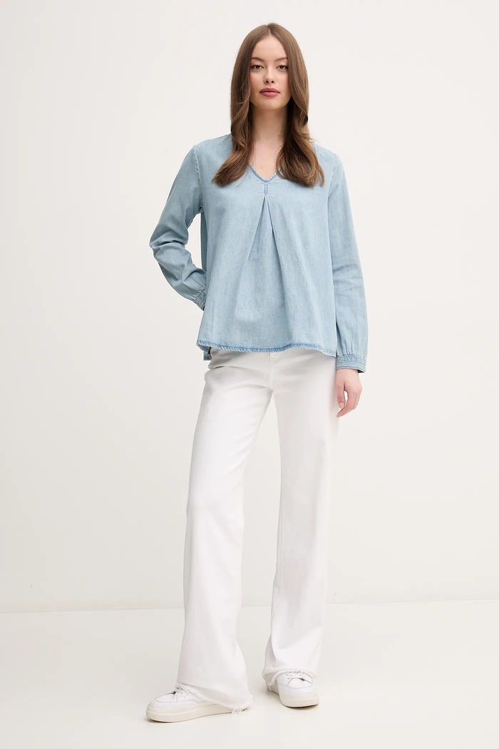 United Colors of Benetton bluză din bumbac 5RZKDQ0BD albastru SS25