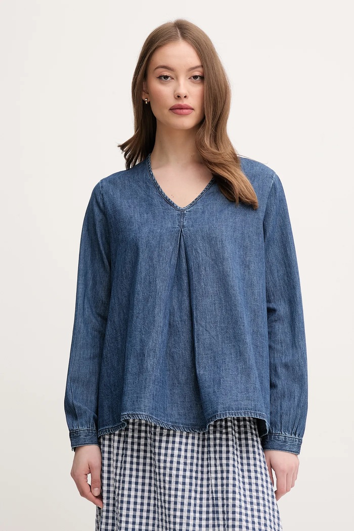 United Colors of Benetton bluzka bawełniana bawełna niebieski 5RZKDQ0BD