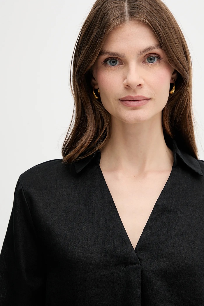 Ленена блуза United Colors of Benetton черен 5BMLDQ0B6