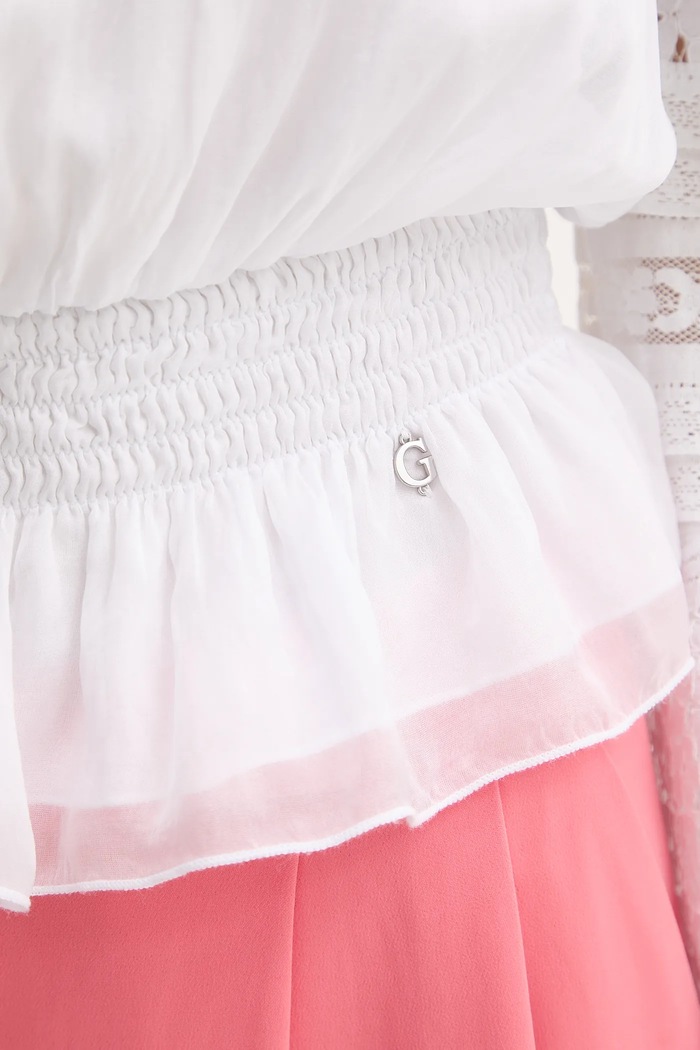 Guess bluzka z domieszką jedwabiu AUDREY W5GH0S.WE550 biały