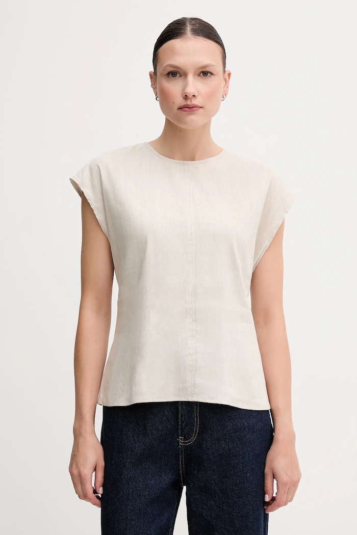 Ľanová blúzka Calvin Klein jednofarebný béžová LV044B120G