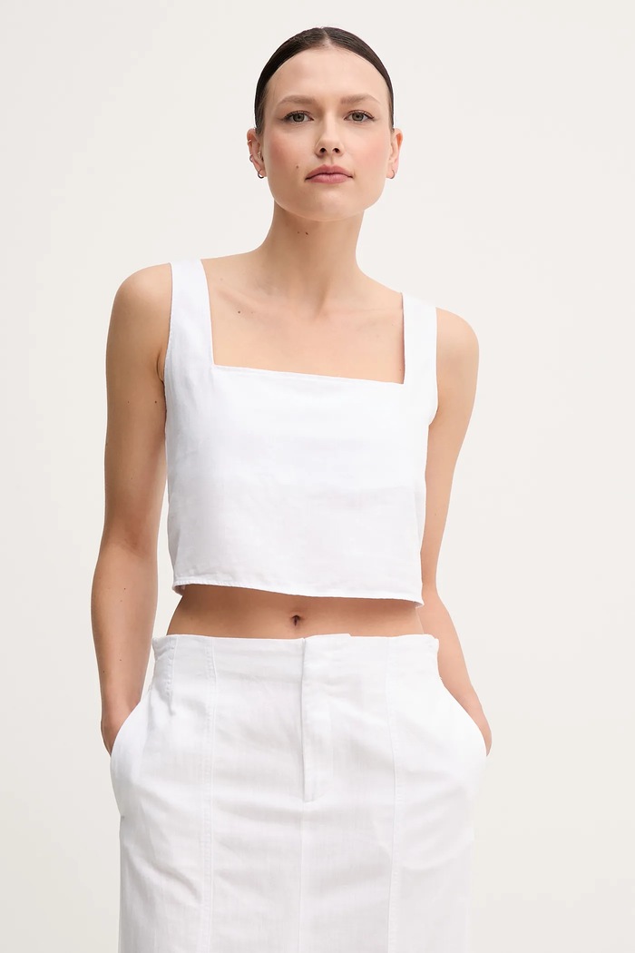 Calvin Klein Jeans bluzka z domieszką lnu casual biały J20J225347