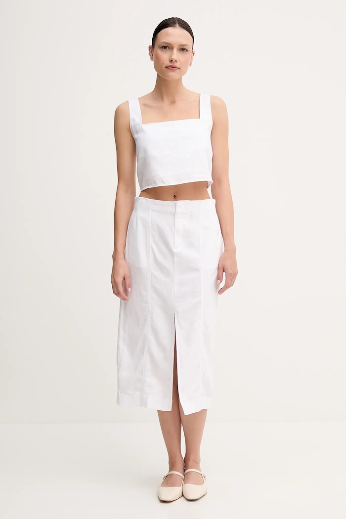 Calvin Klein Jeans bluzka z domieszką lnu J20J225347 biały SS25