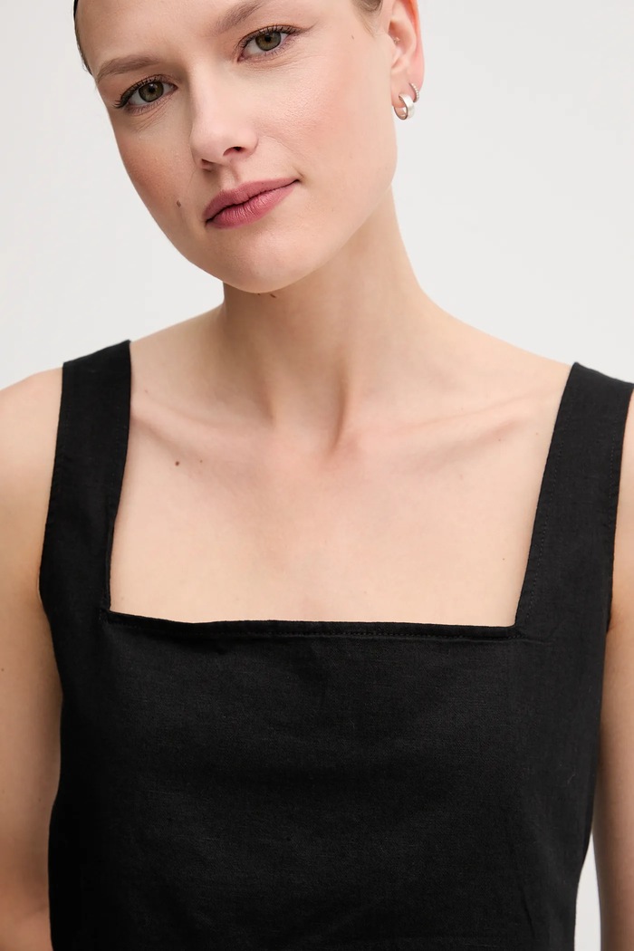 Calvin Klein Jeans bluzka z domieszką lnu czarny J20J225347