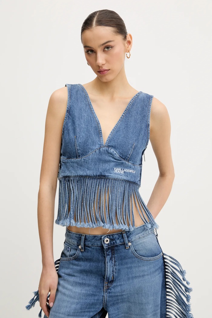 Karl Lagerfeld Jeans top din denim uni albastru A2W11022