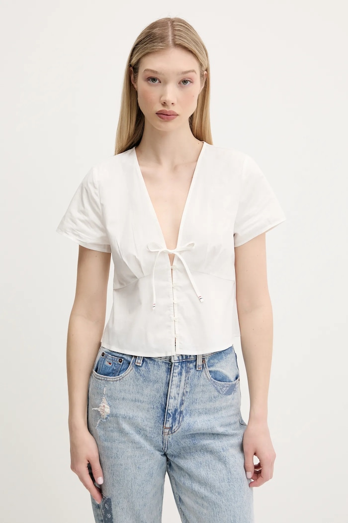 Памучна риза Tommy Jeans стандартна бял DW0DW21352