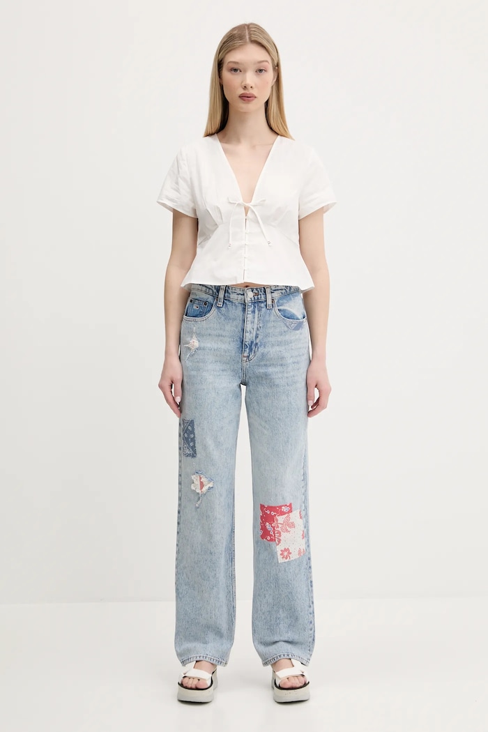 Памучна риза Tommy Jeans DW0DW21352 бял SS25