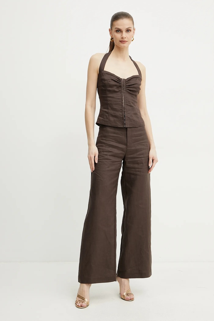 Λινή μπλούζα Bardot RIXTON 59842TB4 καφέ SS25