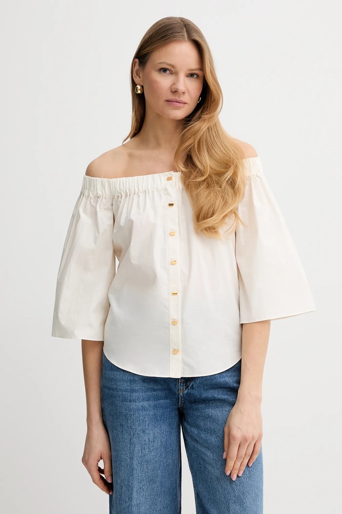Marciano by Guess bluzka bawełniana PAT bawełna beżowy 5GGH28.7315A