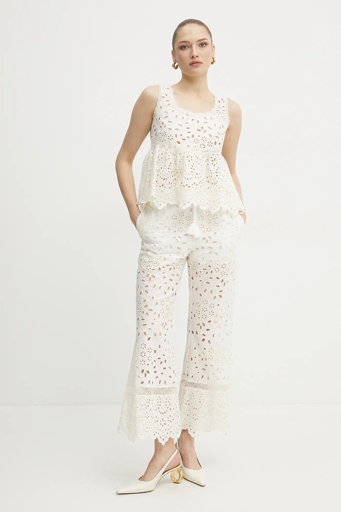 Bavlněný top Ermanno Firenze 56TL001EN3 béžová SS25