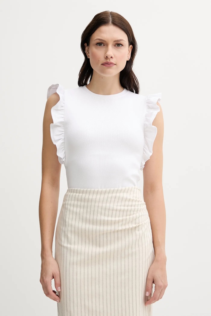 United Colors of Benetton top z elastanem biały 3FMED10A3