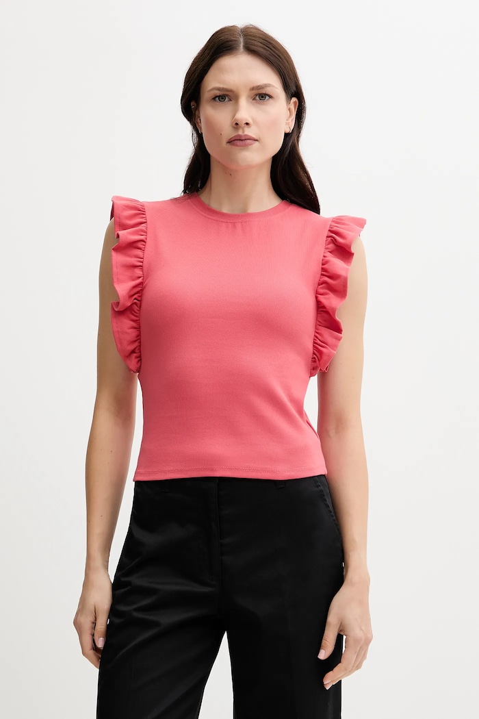 United Colors of Benetton top z elastanem różowy 3FMED10A3