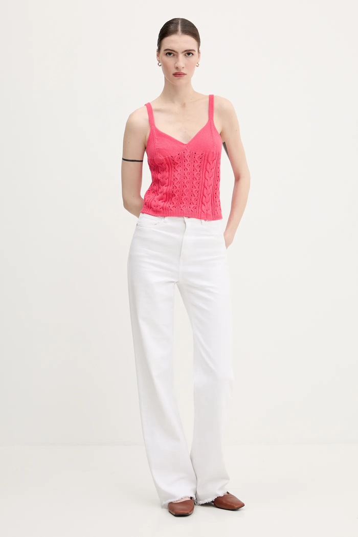 Pamučni top United Colors of Benetton 101TDH01B roza SS25