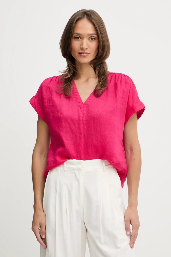Λευκή μπλούζα United Colors of Benetton casual ροζ 5BMLDQ0BR