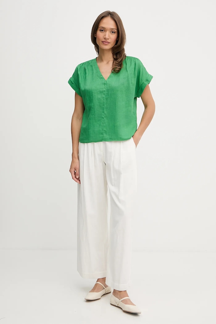 Îmbrăcăminte United Colors of Benetton bluză din in 5BMLDQ0BR verde