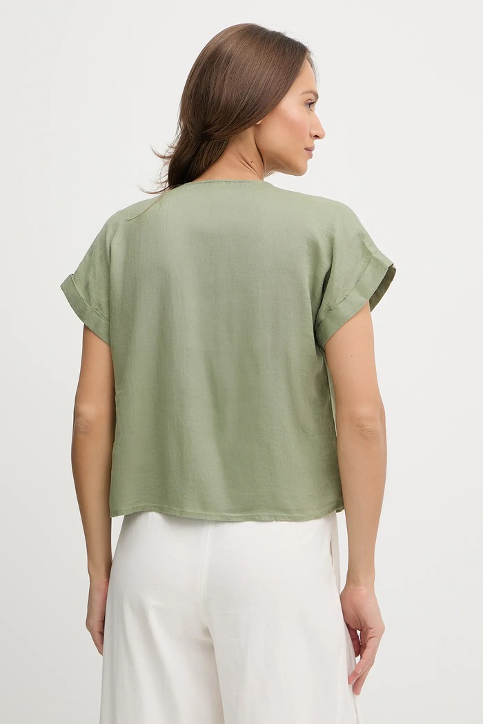Oblečenie Ľanová blúzka United Colors of Benetton 5BMLDQ0BR zelená