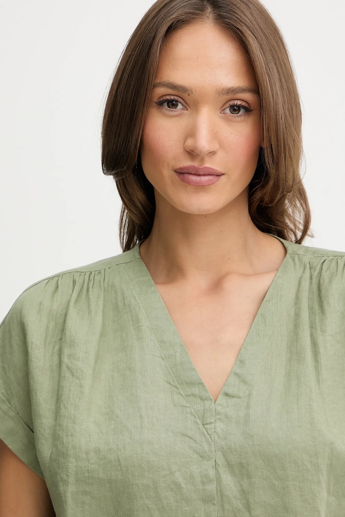 Ľanová blúzka United Colors of Benetton zelená 5BMLDQ0BR