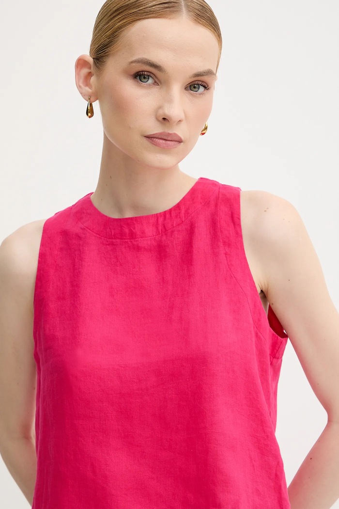 Lněná halenka United Colors of Benetton růžová 5BMLDQ0BU