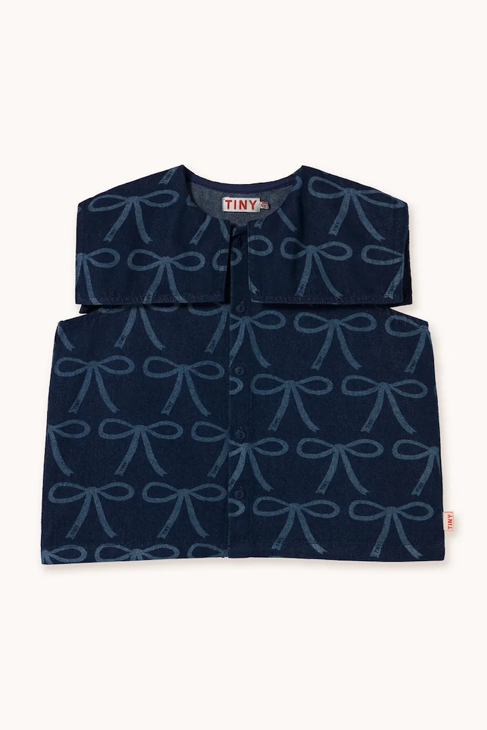 Детска блуза от деним Tinycottons BOWS BLOUSE SS25.233 син SS25
