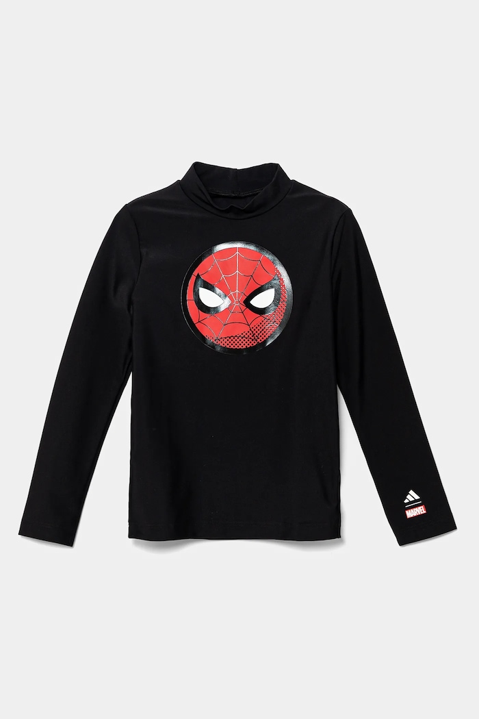 Detské tričko s dlhým rukávom na kúpanie adidas Performance x Marvel vodný šport čierna JF8437