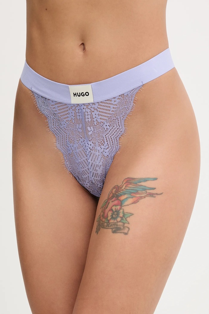 HUGO kalhotky dámské krajkové BRIEF RL LACE tanga fialová 50535071