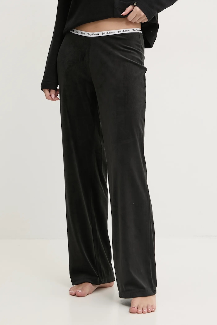 Παντελόνι πιτζάμας Juicy Couture VICKY RIB FLARE PANT πλεκτό ύφασμα μαύρο JCLAS125504