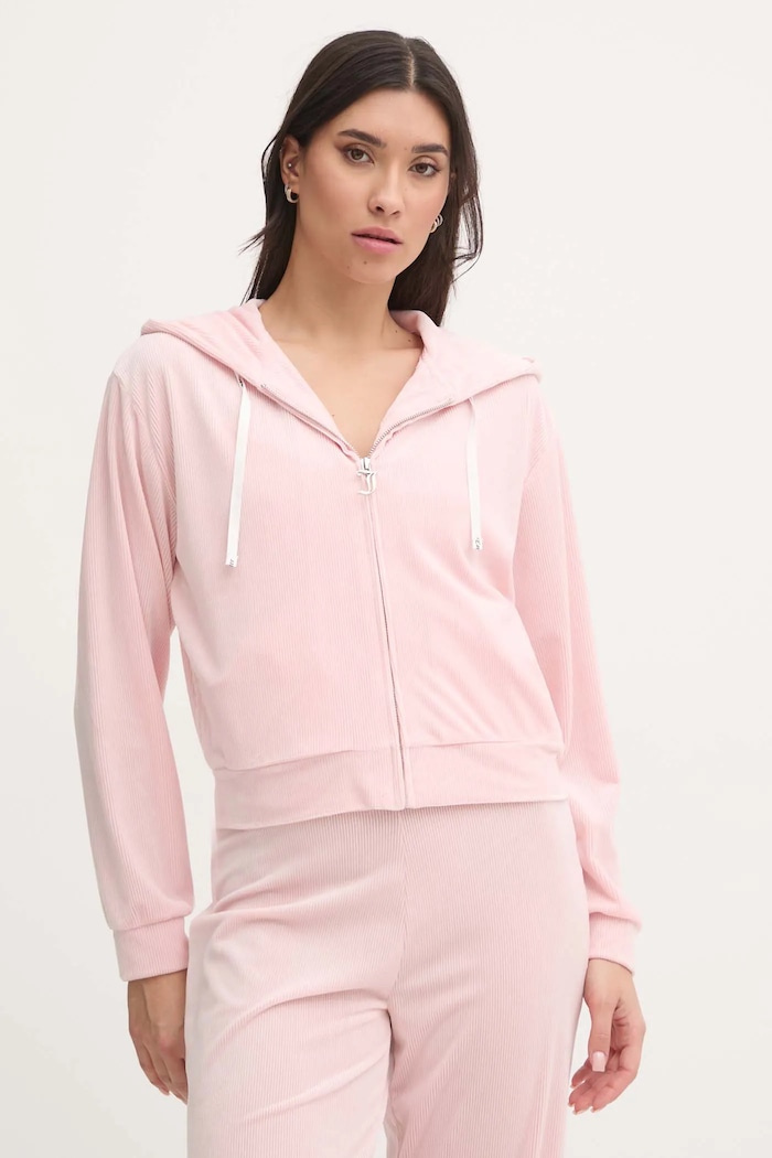 Juicy Couture bluza piżamowa LIV RIB VELOUR HOODIE dzianina różowy JCLBJ125503