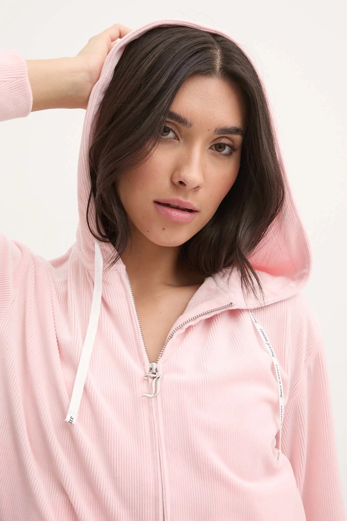 Juicy Couture bluza piżamowa LIV RIB VELOUR HOODIE różowy JCLBJ125503