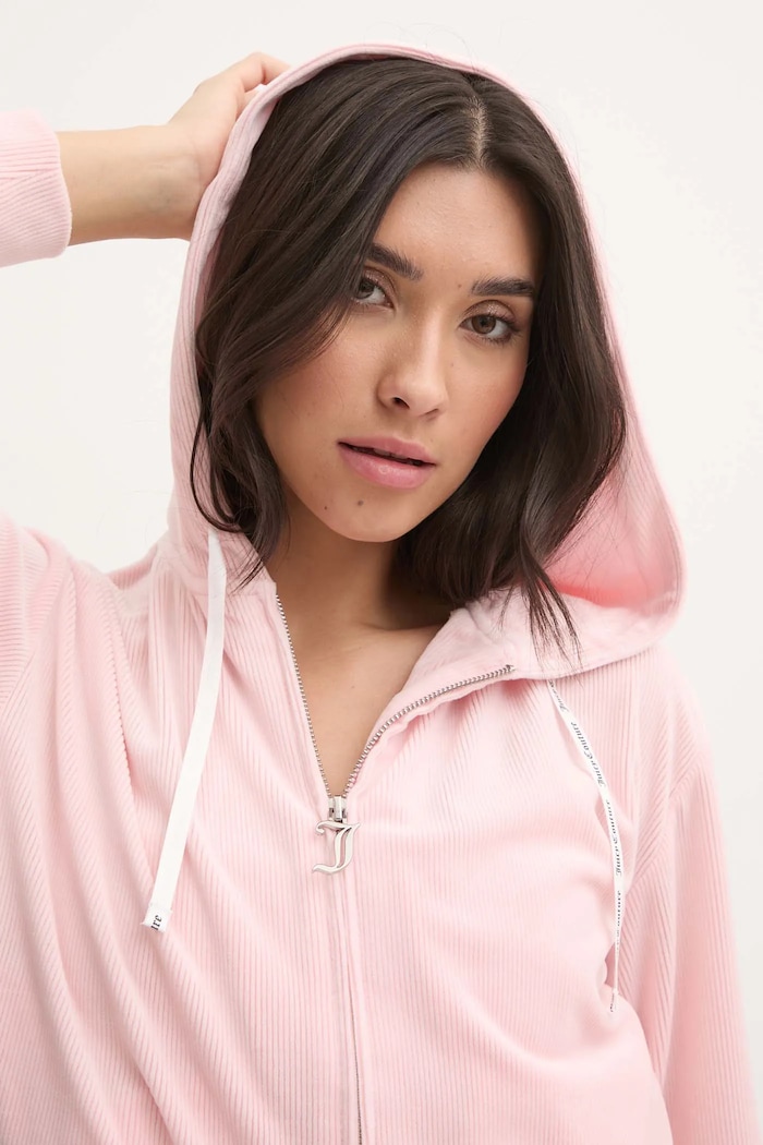 Juicy Couture bluza piżamowa LIV RIB VELOUR HOODIE różowy JCLBJ125503