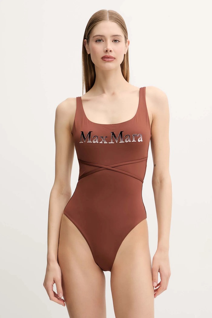 Max Mara Beachwear jednoczęściowy strój kąpielowy bez fiszbinów brązowy 2516831119600