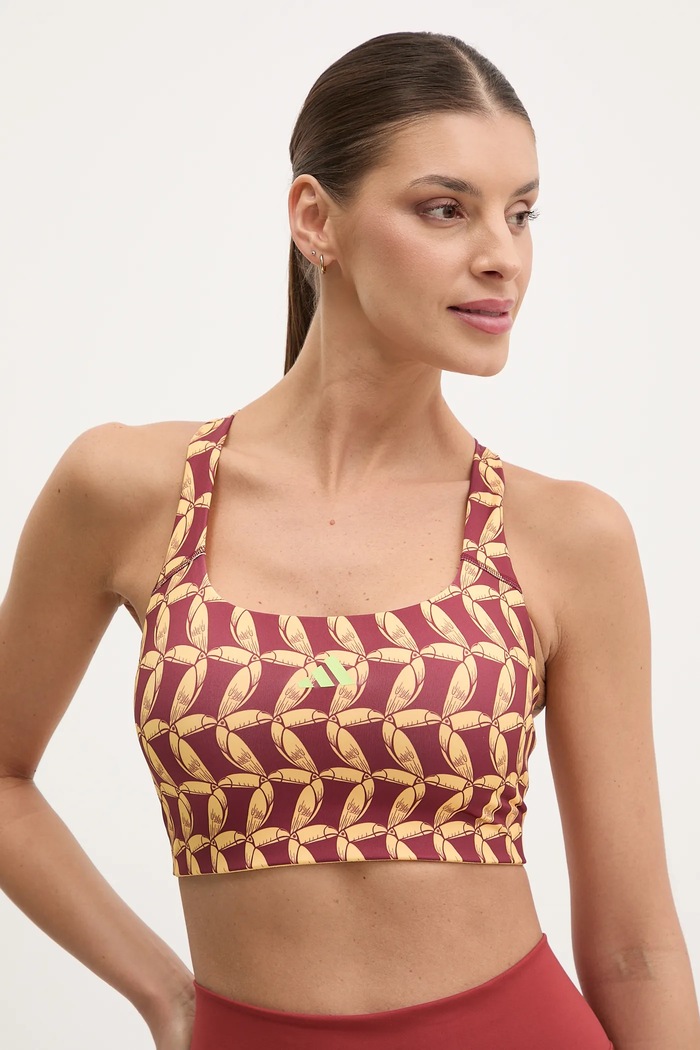 Sportovní podprsenka adidas Performance x Farm Rio jemně vyztužené burgundské JD6308