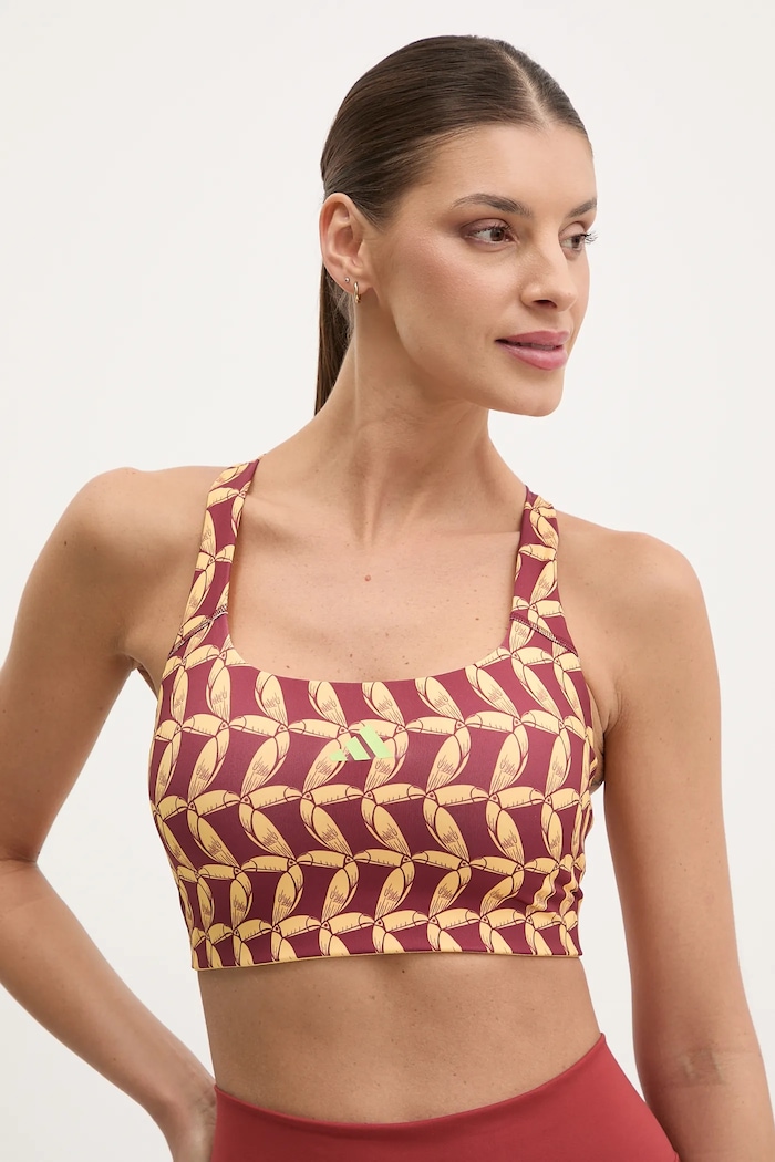 Sportovní podprsenka adidas Performance x Farm Rio jemně vyztužené burgundské JD6308