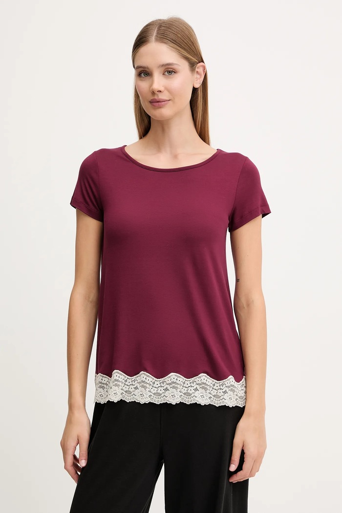 United Colors of Benetton t-shirt piżamowy aplikacja bordowy 3Z123M314