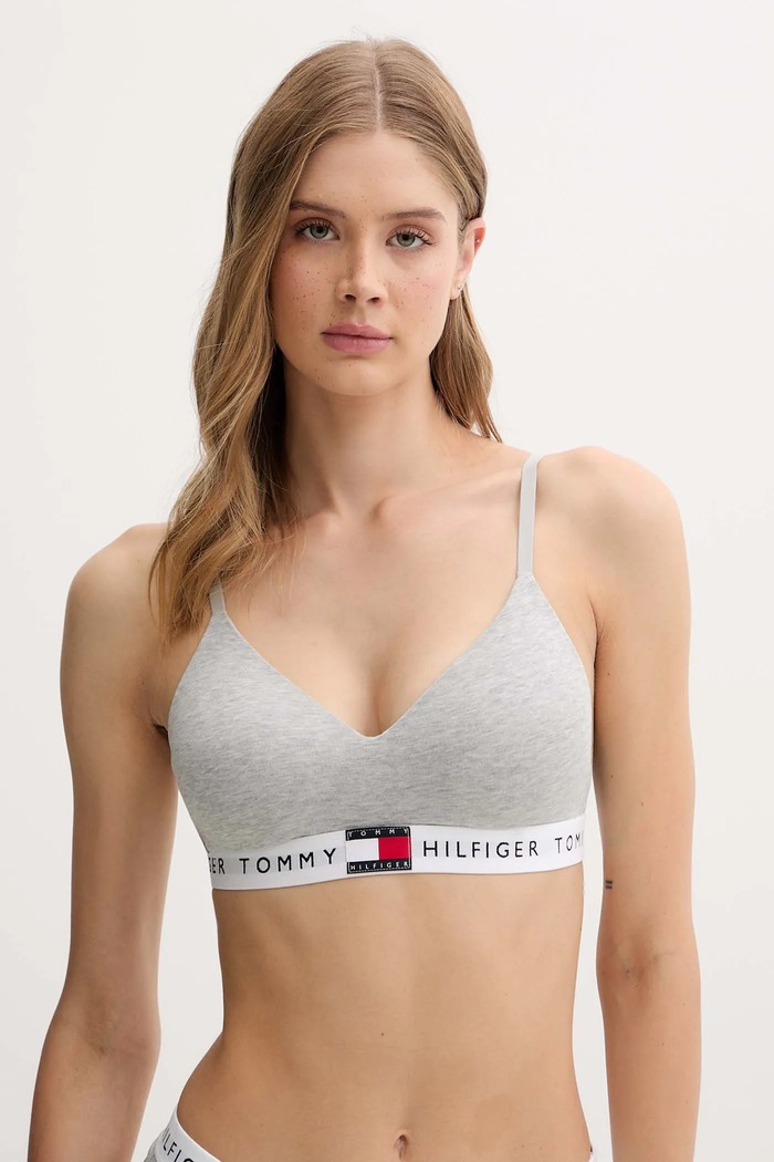 Tommy Hilfiger biustonosz sportowy bawełniany z elastanem dzianina szary UW0UW05715