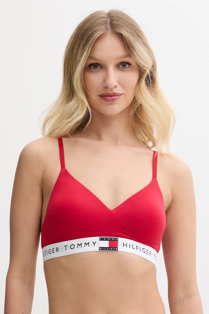 Tommy Hilfiger športová podprsenka bavlnená s elastanom bez kostíc červená UW0UW05715