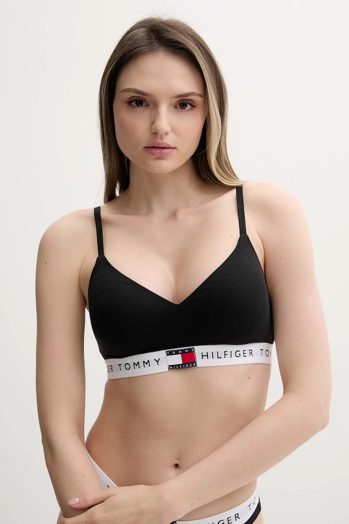 Tommy Hilfiger Športová podprsenka bavlnená s elastanom čierna UW0UW05715