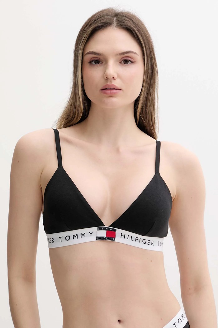 Tommy Hilfiger biustonosz bawełniany z elastanem dzianina czarny UW0UW06040