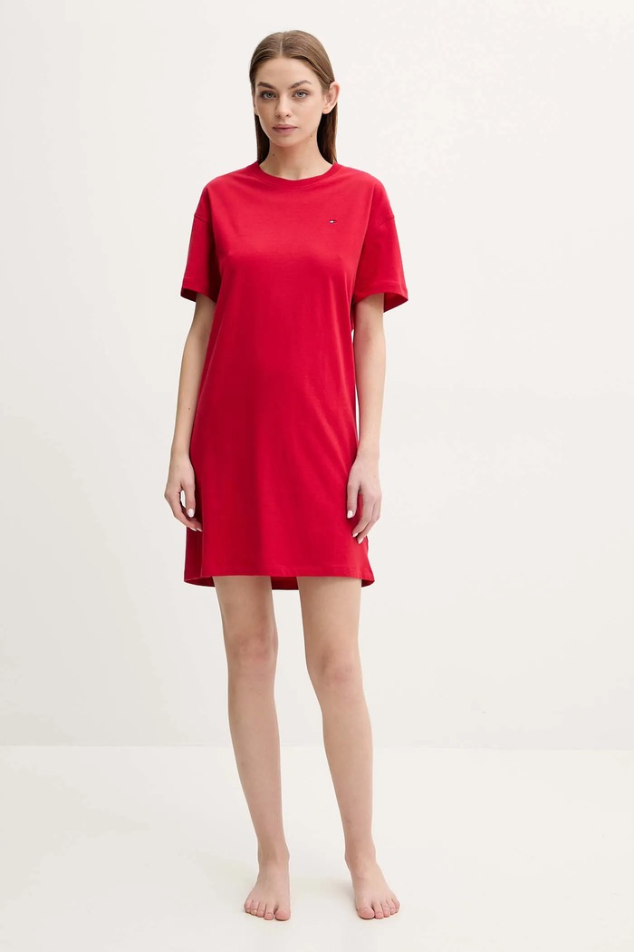 Βαμβακερό νυχτικό Tommy Hilfiger UW0UW05767 κόκκινο AW25