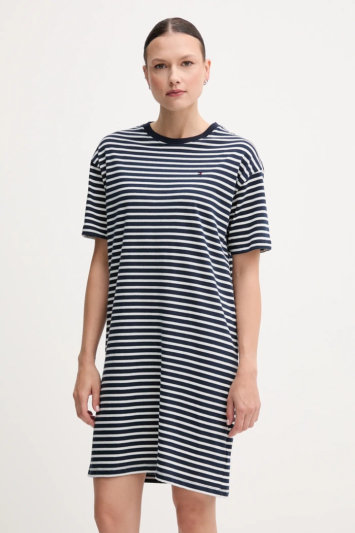 Tommy Hilfiger sukienka bawełniana wzorzyste granatowy UW0UW05937