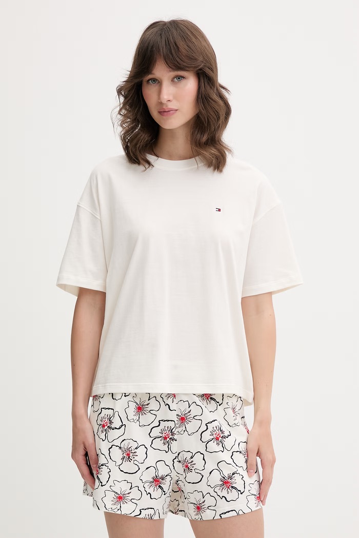 Tommy Hilfiger piżama dwuczęściowa damska bawełniana beżowy UW0UW05760