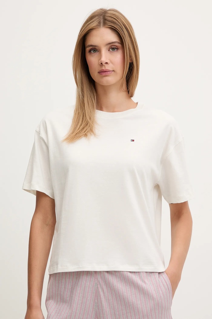 Tommy Hilfiger Piżama dwuczęściowa damska bawełniana UW0UW05760 beżowy SS26