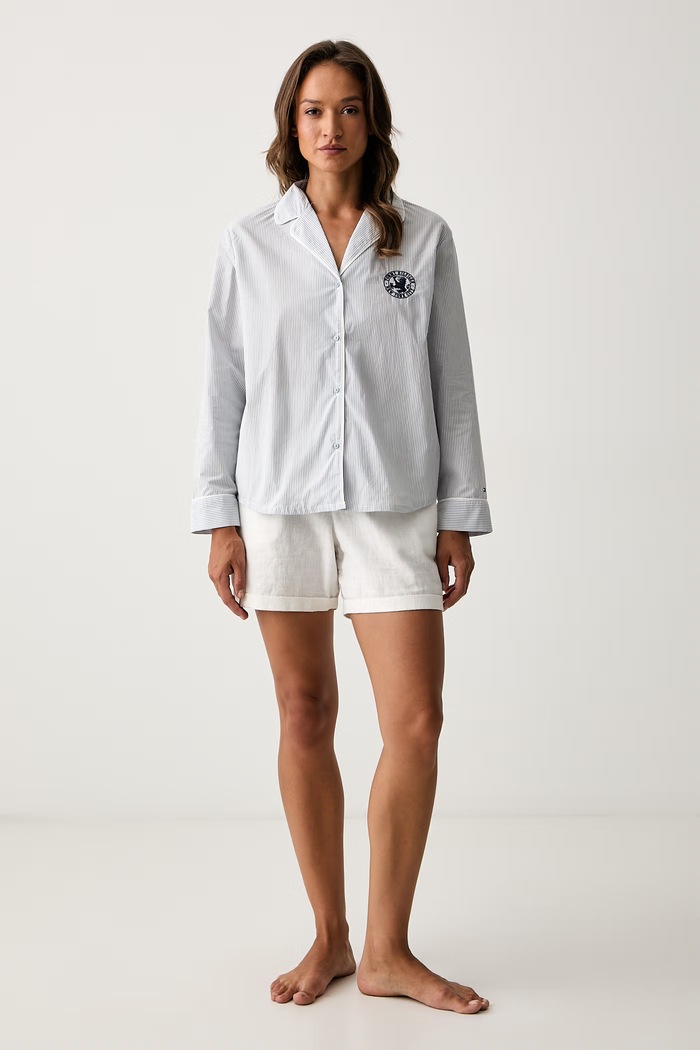 Tommy Hilfiger Pidžama košulja za žene od pamuka UW0UW05764 plava SS25
