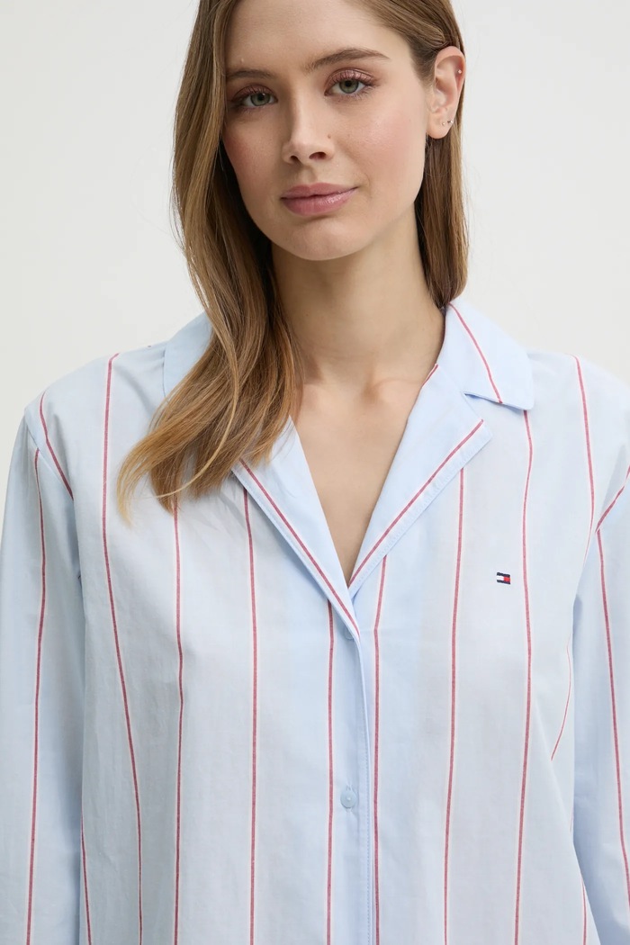 Bavlněná pyžamová košile Tommy Hilfiger modrá UW0UW05764