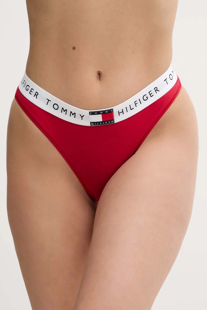 Tommy Hilfiger figi damskie bawełniane z elastanem drobny wzór czerwony UW0UW06038