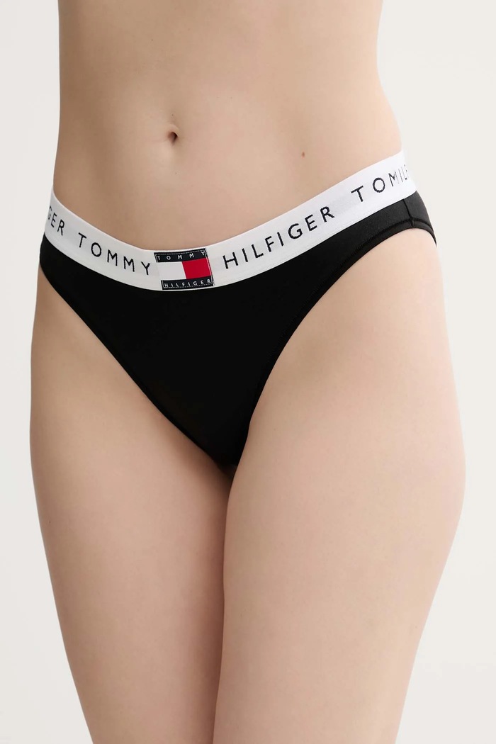 Tommy Hilfiger nohavičky dámske bavlnené s elastanom jemný vzor čierna UW0UW06038