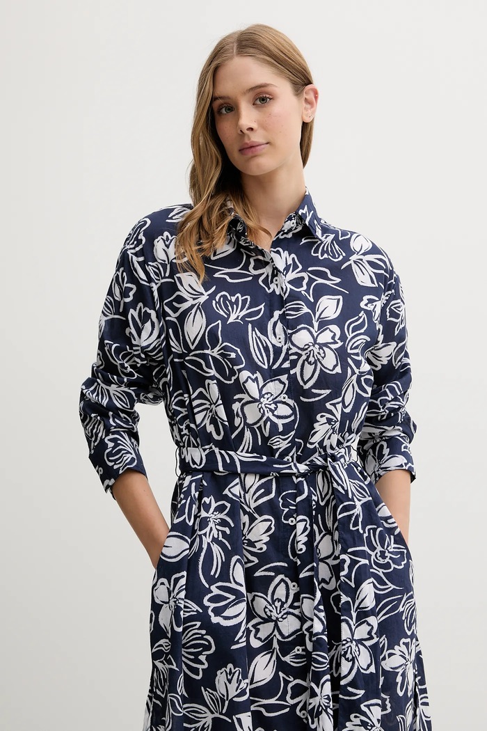 Bombažna obleka za na plažo Lauren Ralph Lauren mornarsko modra 20527178