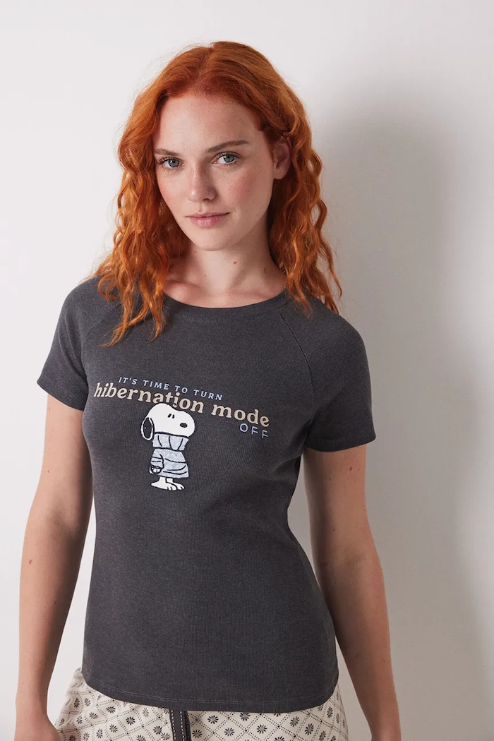 women'secret t-shirt piżamowy bawełniany nadruk szary 3279685