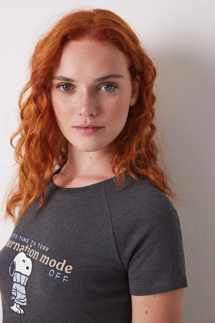 women'secret t-shirt piżamowy bawełniany 3279685 szary SS25