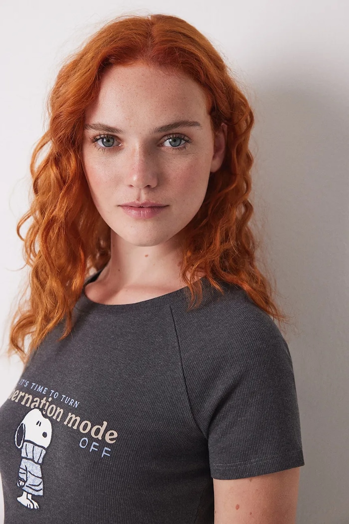 women'secret t-shirt piżamowy bawełniany 3279685 szary SS25